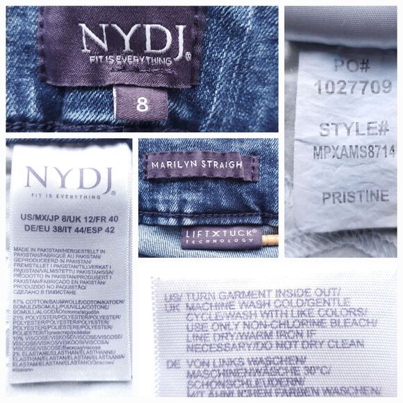NYDJ Marilyn Straight Leg Blue Jeans Size 8 Sailor Pockets Lift Tuck Technology - Picture 7 of 12
